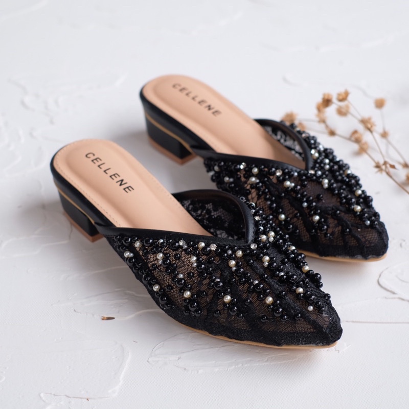 𝗖𝗘𝗟𝗟𝗘𝗡𝗘 Agypt Beads Heels 3cm (9 warna ETALASE 1) Wedding shoes selop brukat payet mutiara