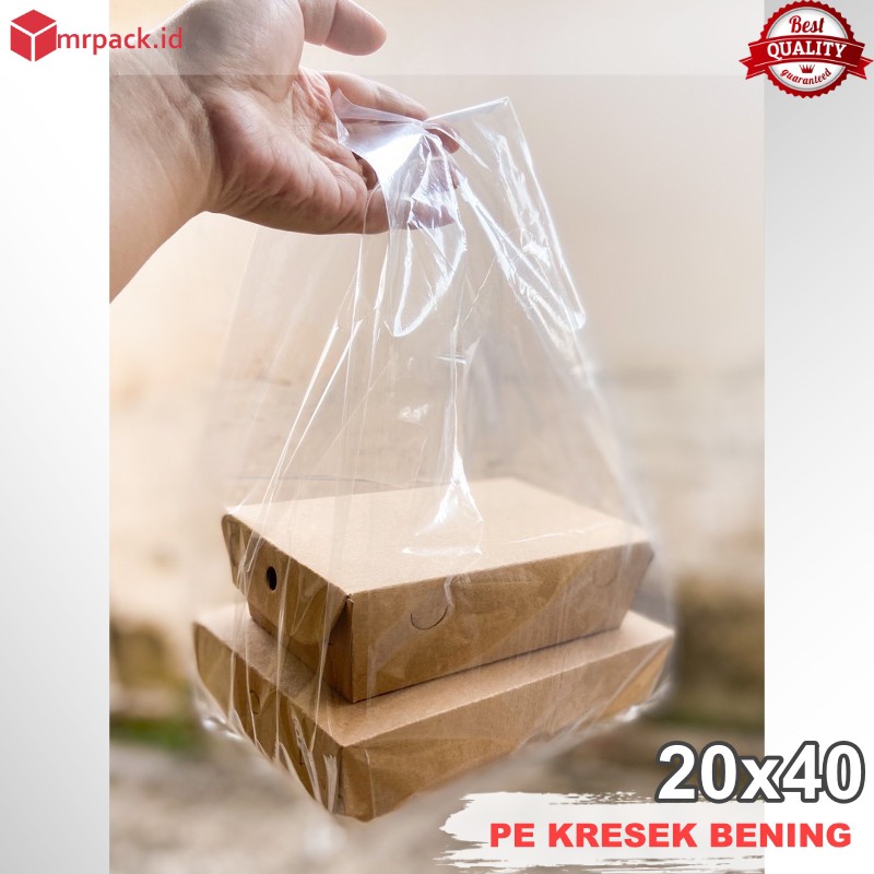 KANTONG PLASTIK PE BENING TRANSPARAN LUNCH BOX UKURAN 20x40 PREMIUM