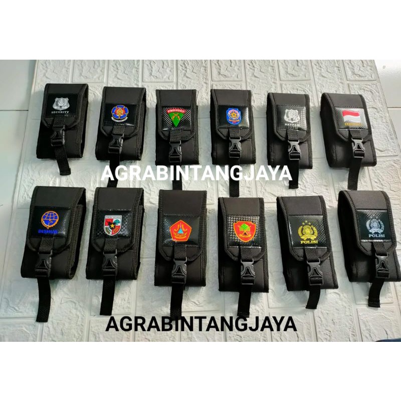 pouch sarung hp single slot kanvas hitam logo polisi provos polpp security satpam linmas banser dish