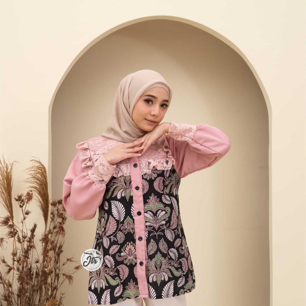 Blouse Batik Busui Motif Unik Cantik Premium Elegan Formal Baju Kerja Kantor Seragam Karyawan Sera 5