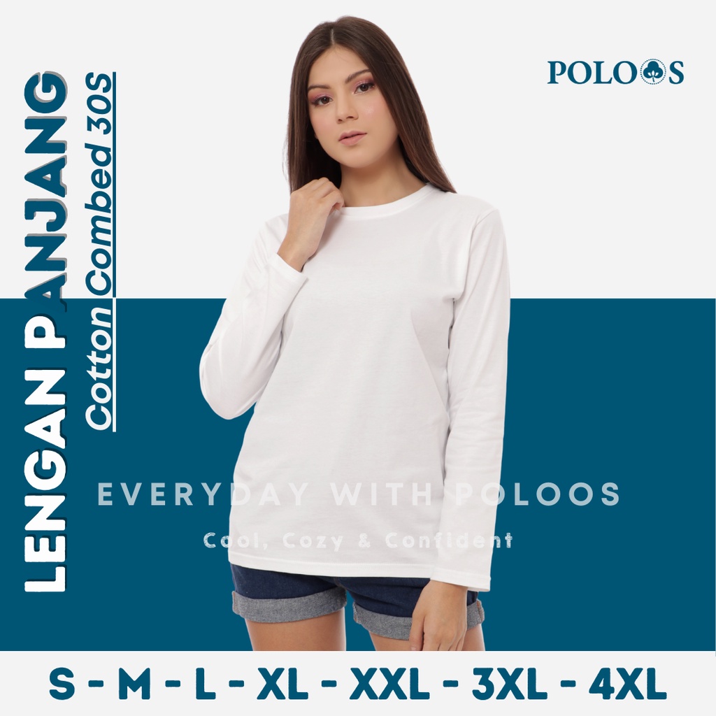 Baju Kaos Polos Wanita Lengan Panjang Reguler Putih