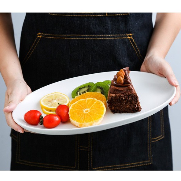 P 83 Piring Keramik Oval Besar Polos Besar Plate Matte Porselin