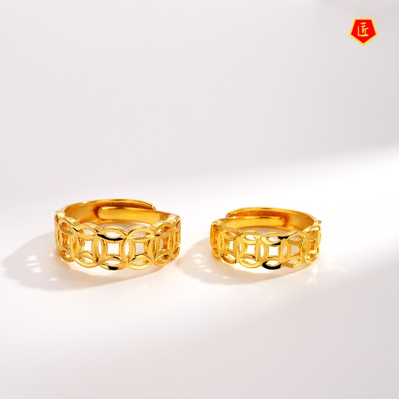 [Ready Stock]Retro Gold Coin Couple Rings Personality Fortune