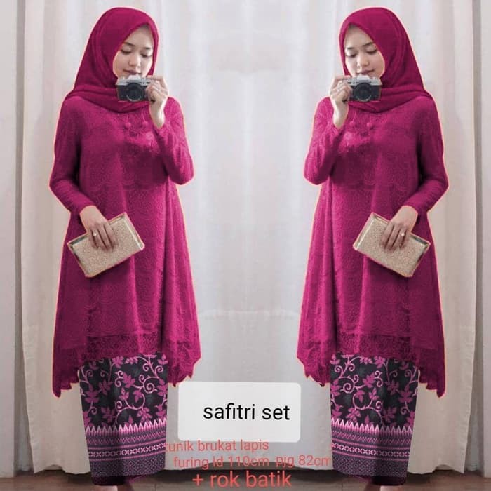 SETELAN KEBAYA BROKAT DAN BATIK / KEBAYA MODERN MAROON   Terusan