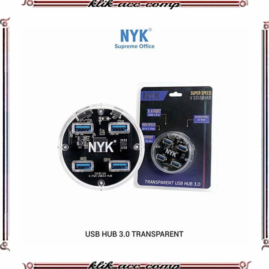 kabel usb hub 4 port nyk 3.0 transparan bulat