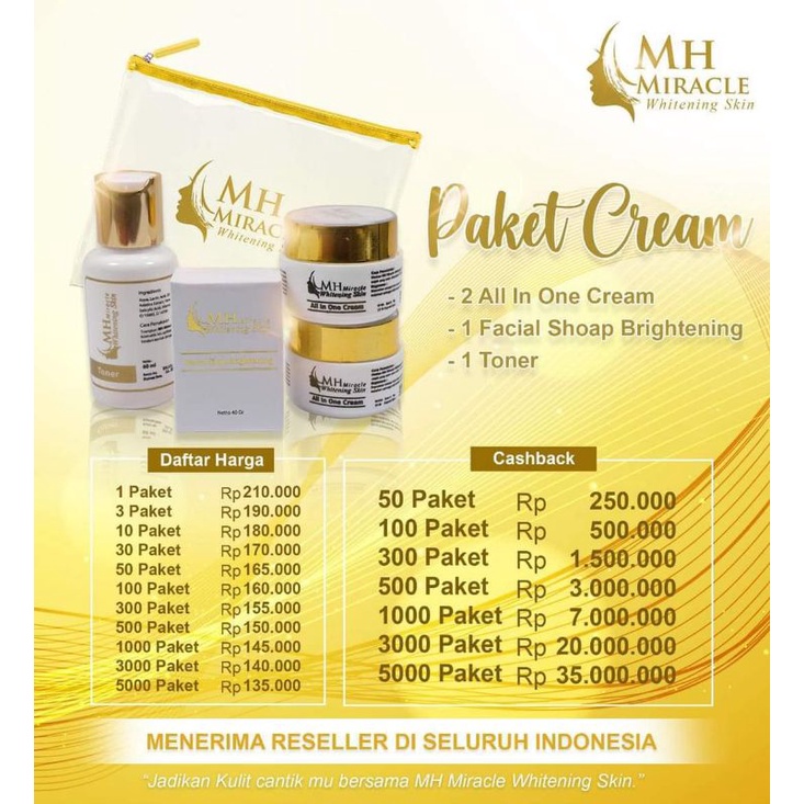 (FREE ONGKIR/COD)PAKET MURAH HEMAT MH MIRACLE ORI 100% BONUS KAPAS KECANTIKAN
