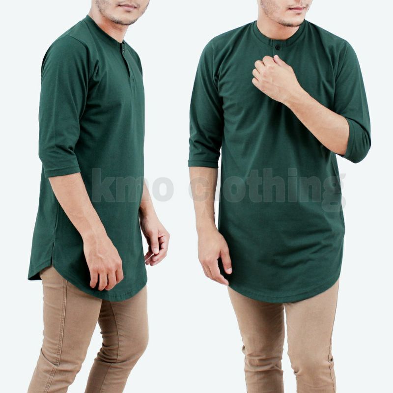 KMO Kaos Koko Kurta Pakistan Pria Muslim Lengan 3/4