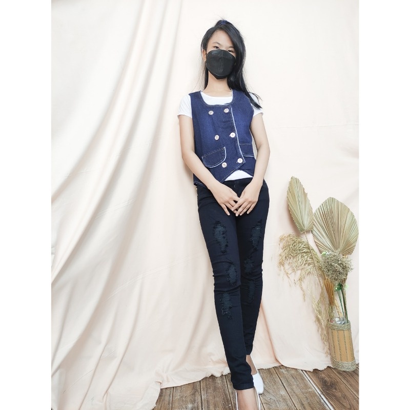 YK12 - Carla Jaket Jeans Crop Blazer Atasan Outer Mantel Rompi Wanita Jumbo All SIZE Fit To XL /Jake