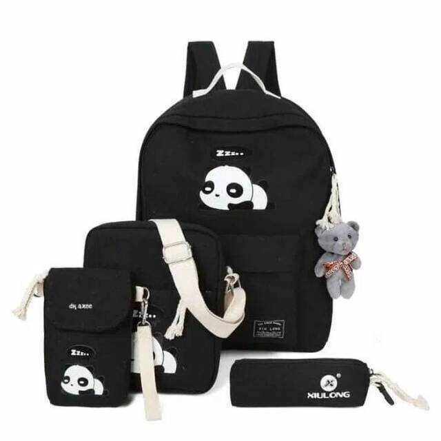 Tas Sekolah Wanita Panda Backpack Set 4in1 Tanpa Boneka