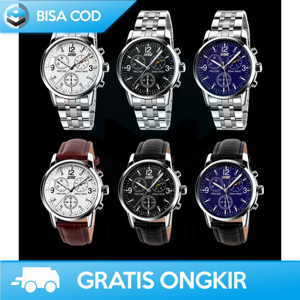 JAM TANGAN KULIT ANALOG PRIA CHRONO AKTIF SKMEI 9070CL TAHAN AIR MURAH