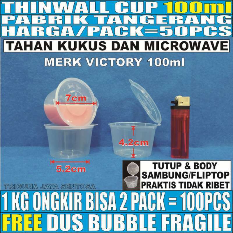 Cup Puding Mini 100ml 50pcs Pack Thinwall Slime Sambal