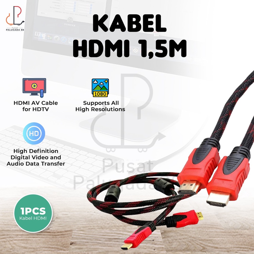 Kabel HDMI 1,5 M 1,5 meter Laptop ke TV CCTV Nylon Serat Jaring PS 3 4 to HDMI 3D 1080P V1.4 Male Cowok