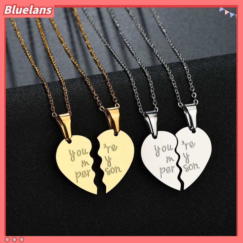 Bluelans 2Pcs You Are My Person Two Halves Couple Necklace Lovers Jewelry Romantic Gift