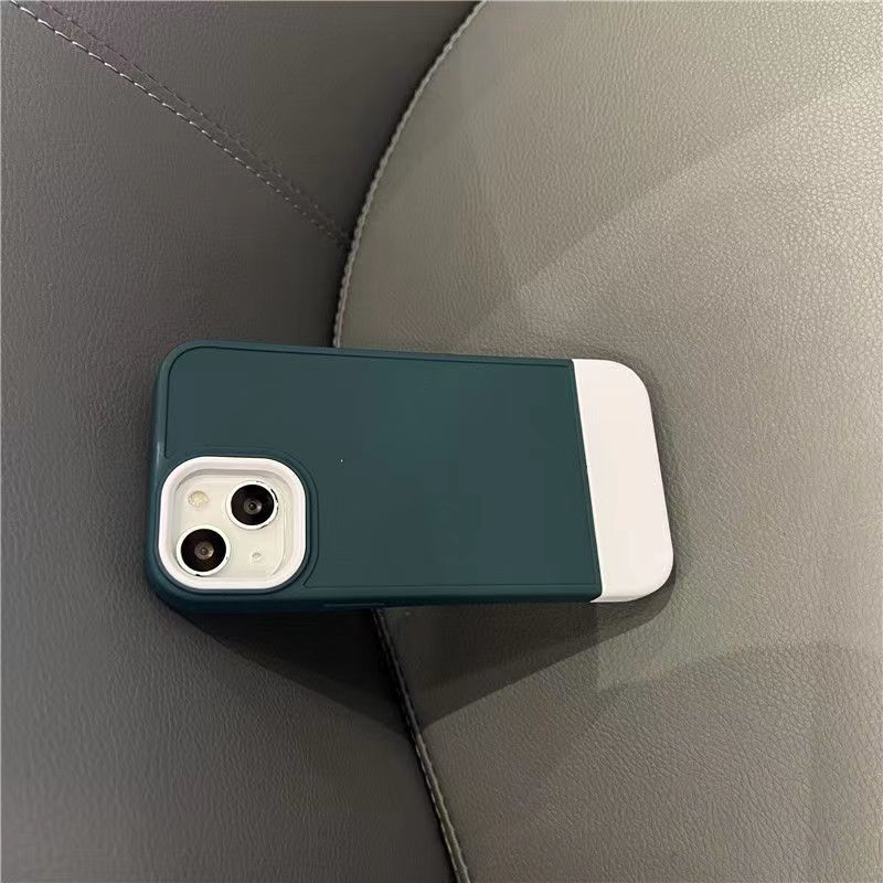 Casing Desain Sambungan Warna Kontras Hijau Putih Untuk iPhone 12 13 11 Pro Max X Xs Max Xr ouyg