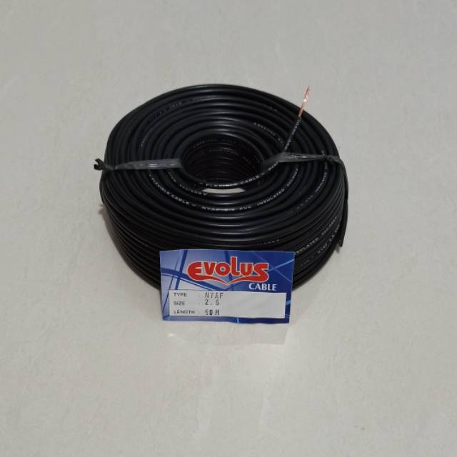 KABEL LISTRIK SERABUT TUNGGAL NYAF 1x2,5 - 50 meter EVOLUS (hitam/merah/kuning/biru/hijau)