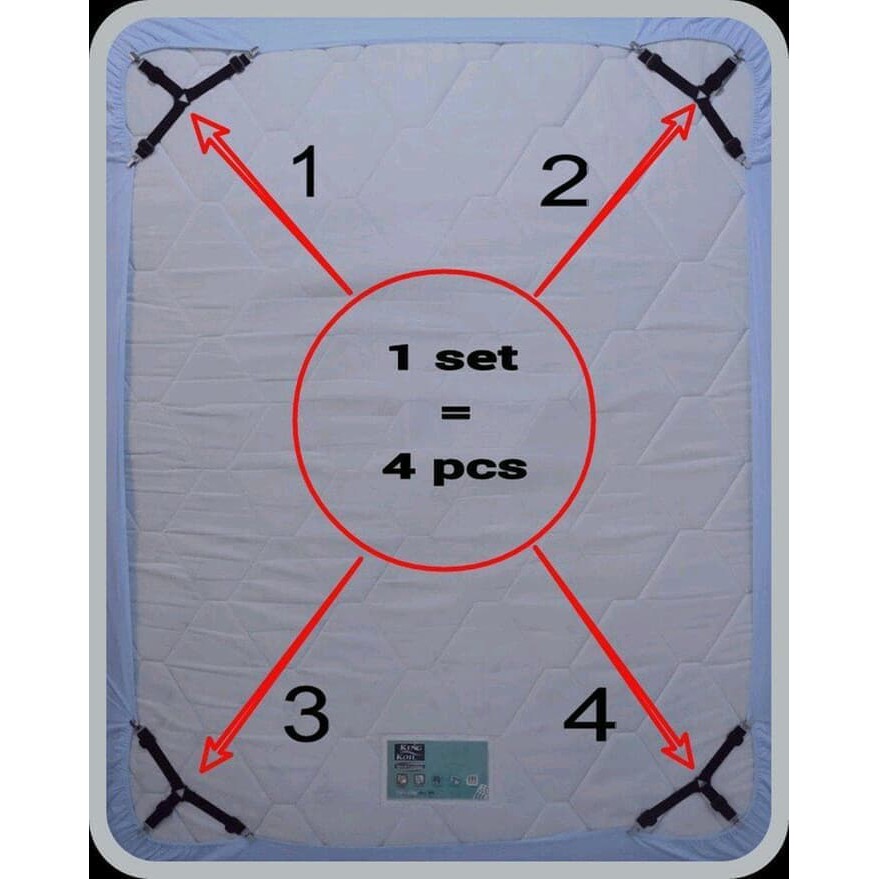 BED SHEET 4 Pcs Penjepit Dan Pengait Sudut Sprei KLIP Jepitan Ujung Sprei Tali Karet Sprai Anti Geser Adjustable