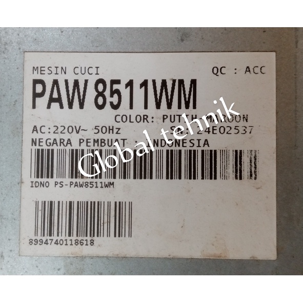 BALING BALING PULSATOR MESIN CUCI OTOMATIS 1 TABUNG POLYTRON ZEROMATIC PAW 8511 WM / PAW-8511