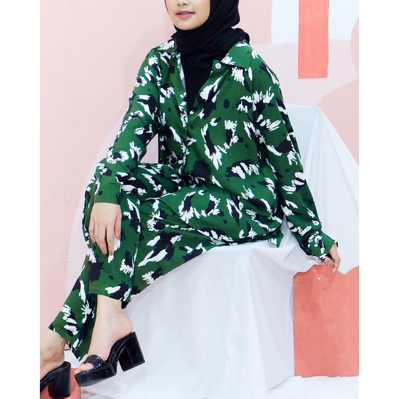 One Set / Piyama Fashion / Homedress / Piyama Rayon / Green Army