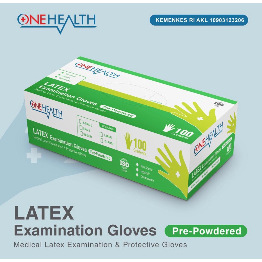 ONEHEALTH Sarung Tangan Karet l Examination Latex l Hand Gloves l Handscoon Pre-Powdered