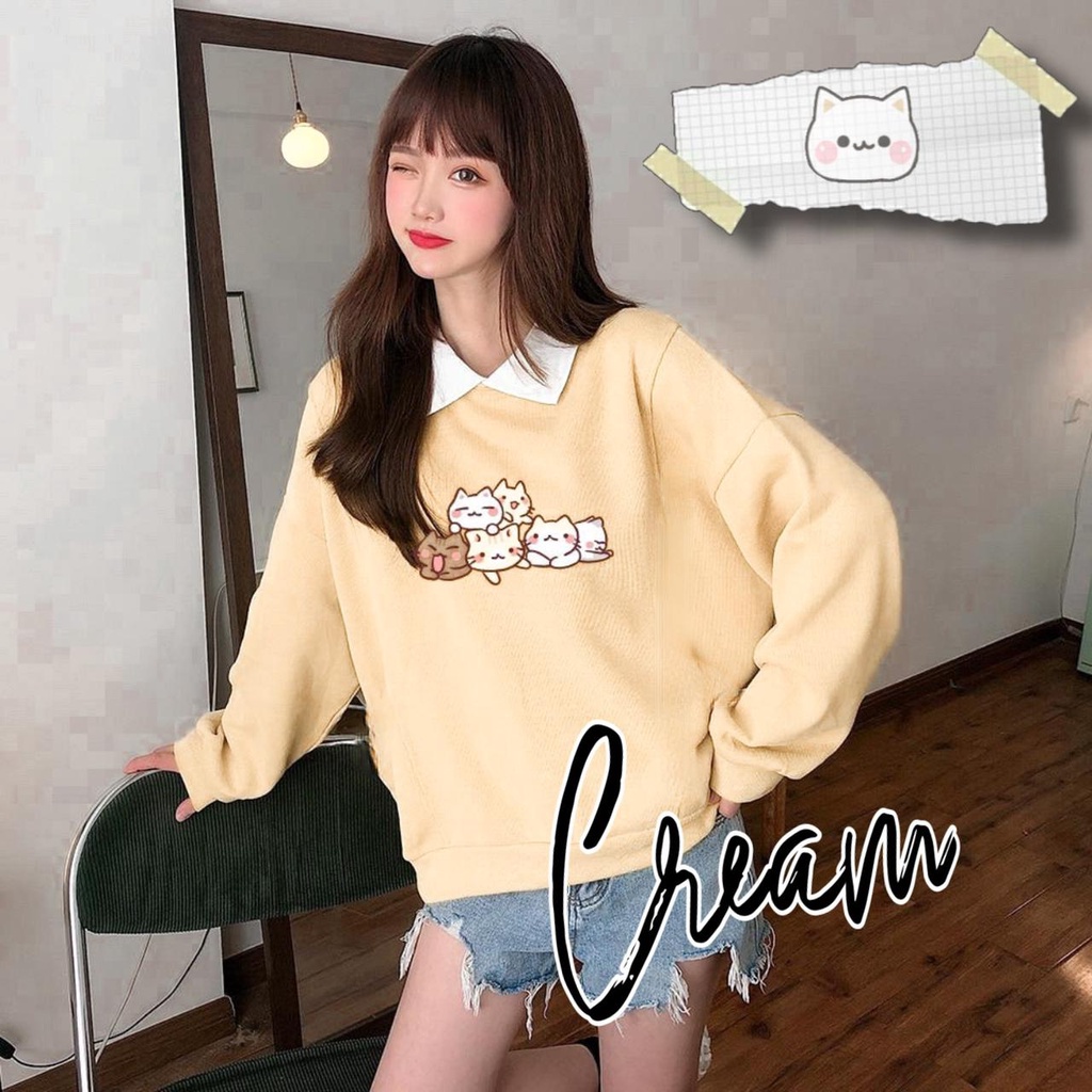 VS GG - sweater OVERSIZE KERAH baju atasan tangan panjang CAT AND FRIEND - konveksi murah