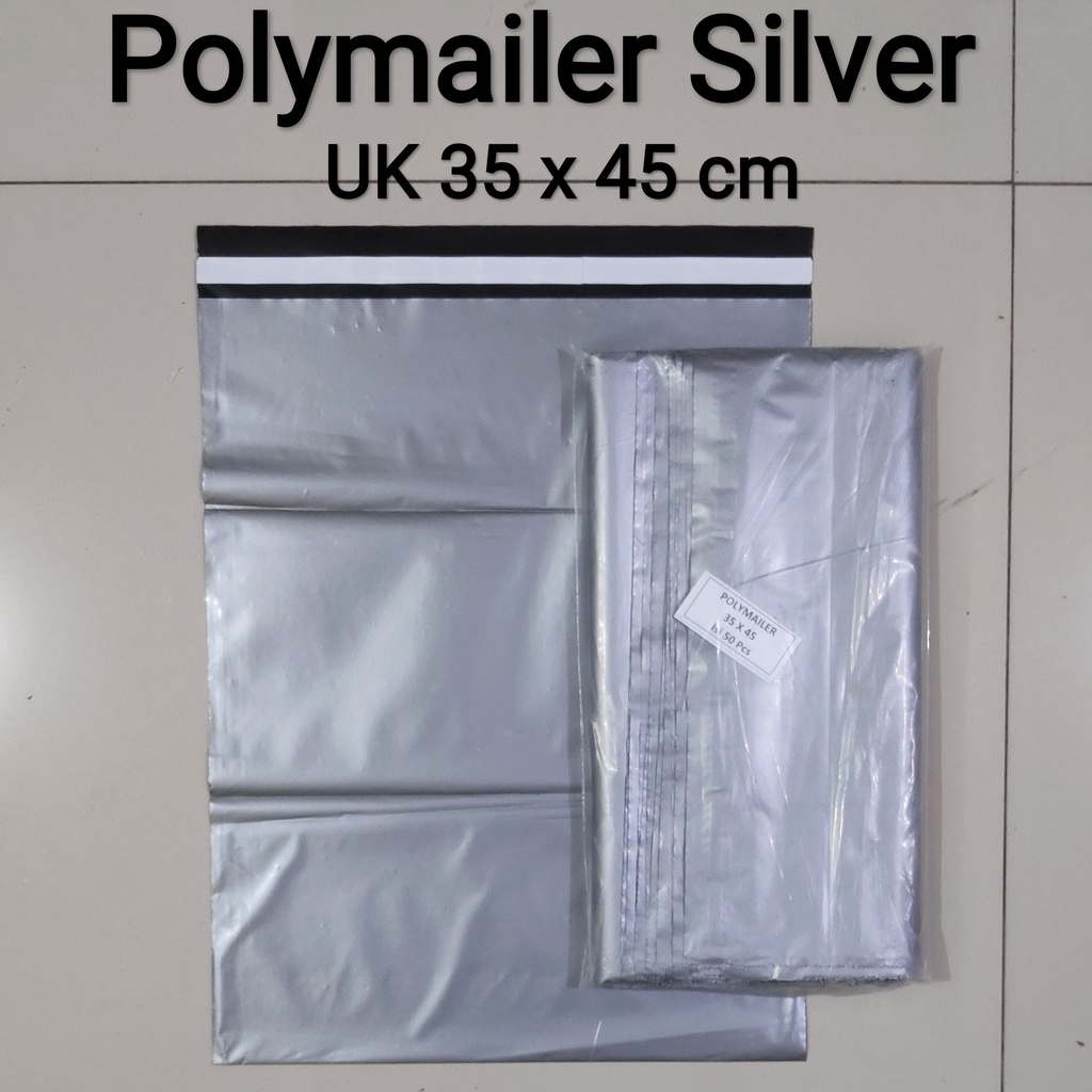 Polymailer uk 35x45 (50pcs) Plastik Packing Lem Silver, Plastik Lem