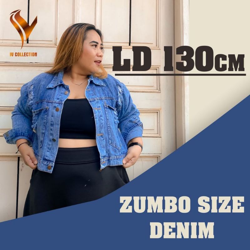 JAKET WANITA JUMBO DENIM WASH TEBAL BORDIL MUAT BB 70-90 KG OVERSIZE