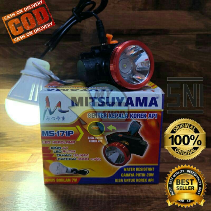 Senter kepala LED 20W+KOREK HEADLAMP 20WATT MITSUYAMA MS-171P