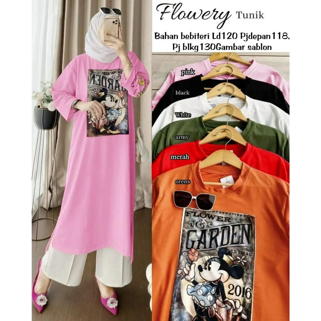 LONG TUNIK JUMBO FLOWEY LONG TUNIK MC BAHAN BEBYTERRY LD 100 - 120 CM PANJANG BAJU DEPAN 118 CM PANJANG BAJU BELAKANG 130 CM LONG TUNIK TERBARU 2023 KEKINIAN KAOS OVERSIZE LENGAN PANJANG WANITA MIDI DRESS KAOS APLIKASI SABLON