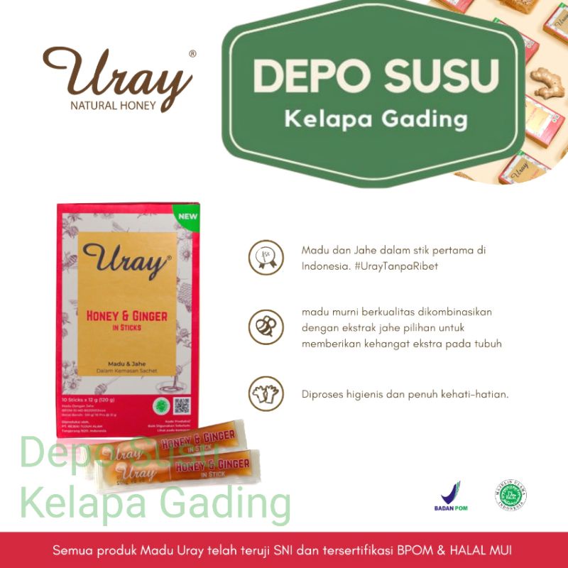 Madu Uray Stick 120gr ( 10 Sachet ) Honey Ginger Jahe Hutan Asli Murni