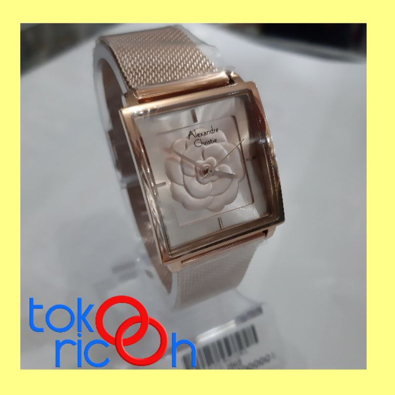 (Toko Ricoh) Alexandre Christie - jam tangan wanita rose gold - tali pasir