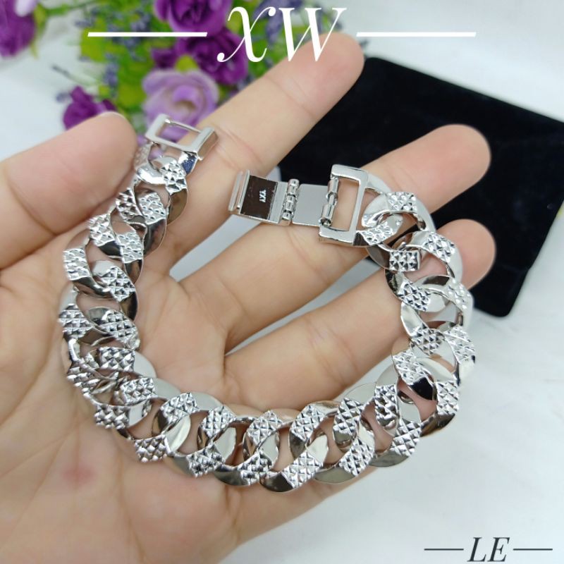 Gelang Yaxiya Rantai 16mm sisik naga silver G08055