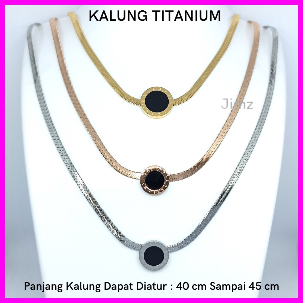 CSL Kalung Titanium Gold Plat Bulat Hitam Bulgari Anti Karat Anti Luntur