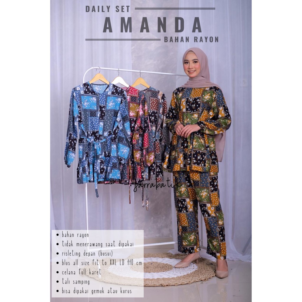 Daily Set Amanda Setelan Rayon Batik Home Set Setelan Jumbo Muslim Casual Pesta Kantoran