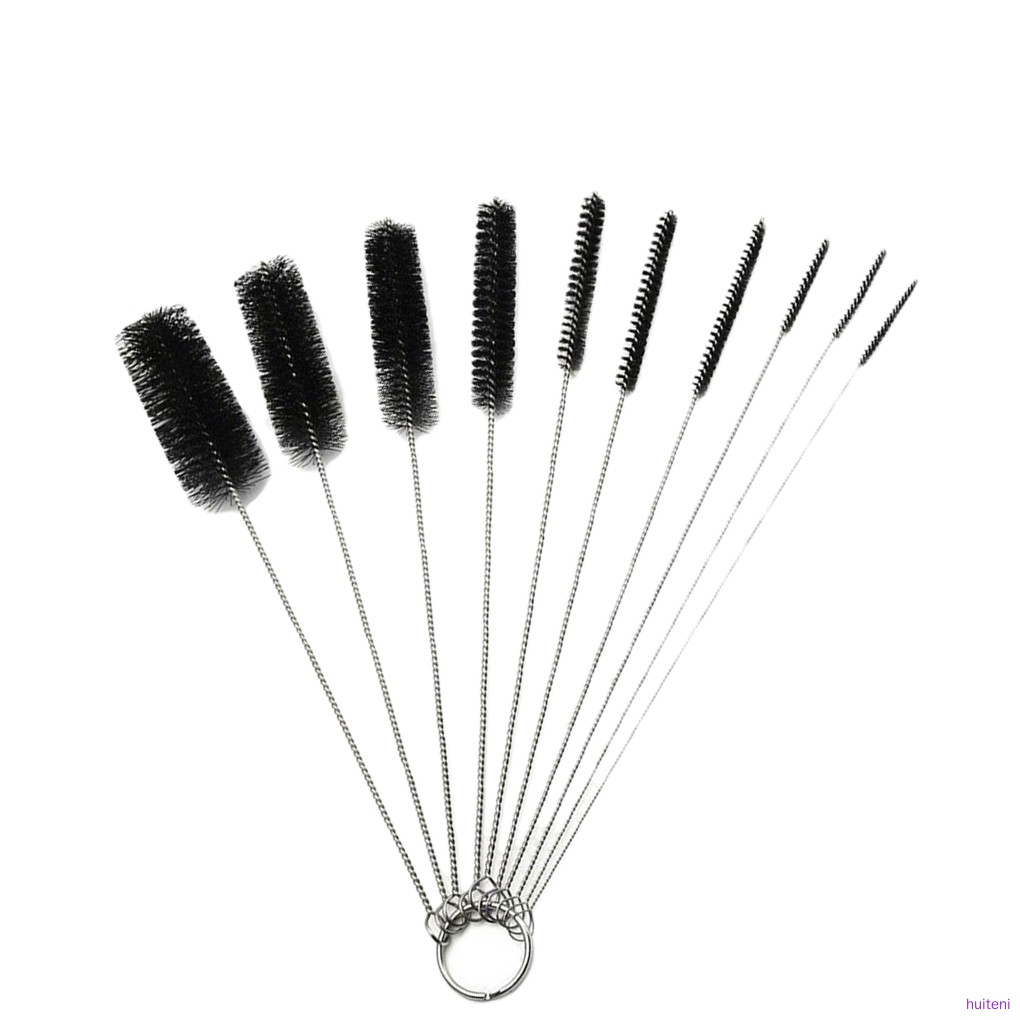 10pcs/set Nylon Brush Multi-Functional Cleaning Tools Drink Straws Sewing Machine Cleaning Brush, Black  huiteni