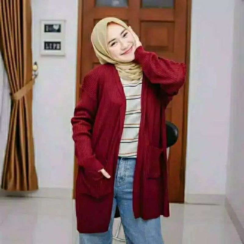 KARDIGAN BELLE/CARDI OVERSIZE RAJUT PREMIUM-Maron