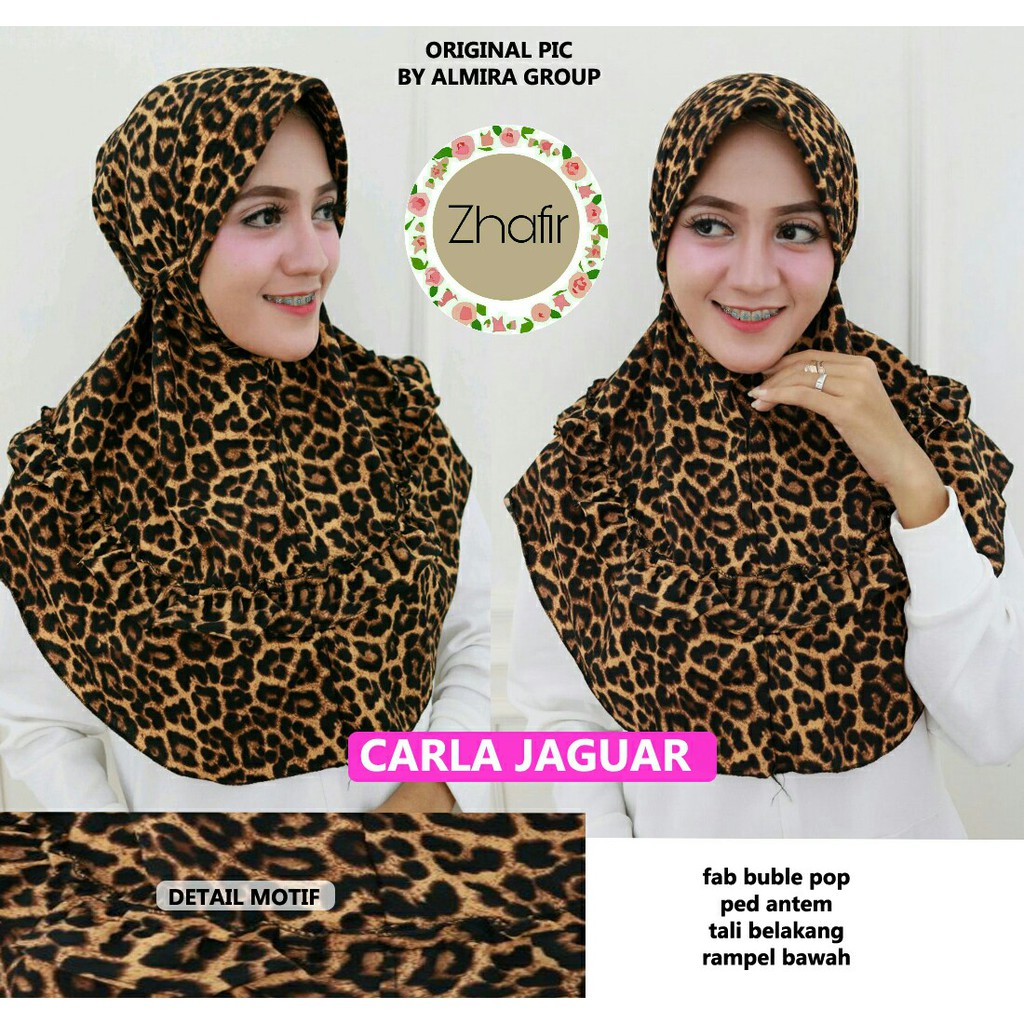 khimar carla motif tutul jaguar tali belakang