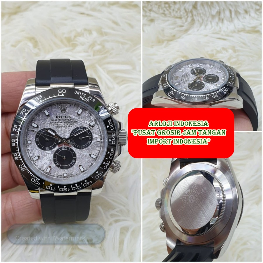 Hot Sale Jam Tangan Pria Rolex Daytona Silver Meteorite Dial Garansi 1th