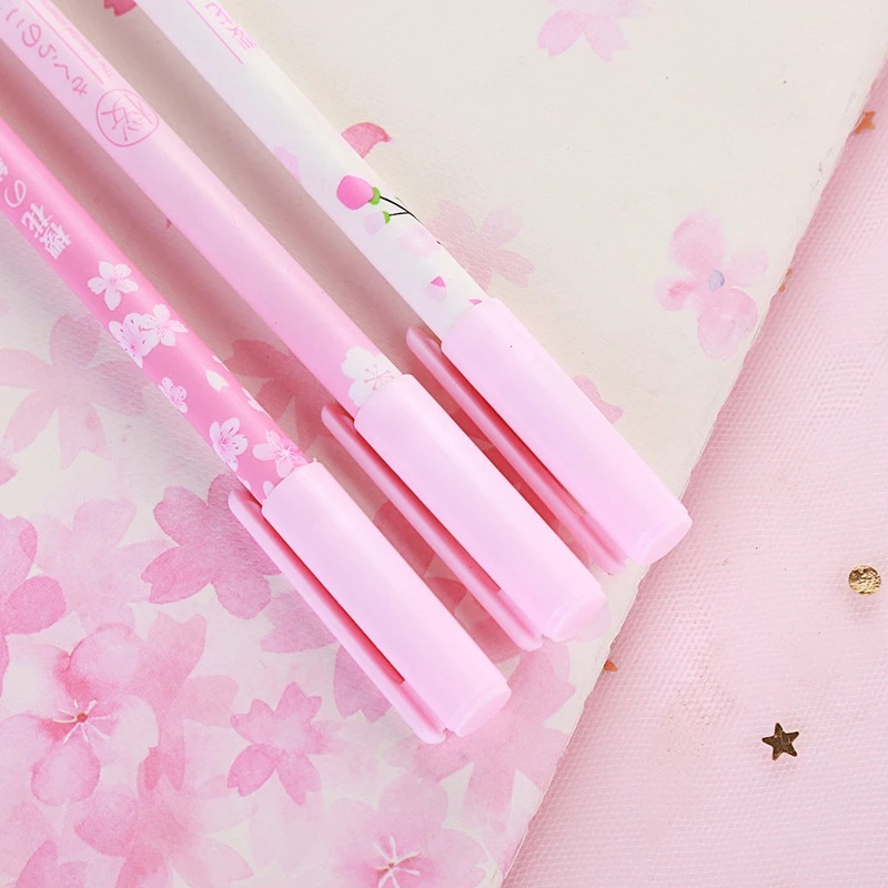 1pc Pulpen Gel 0.5mm Motif Bunga Sakura Lucu Dengan Penghapus Untuk Stationery Sekolah / Kantor