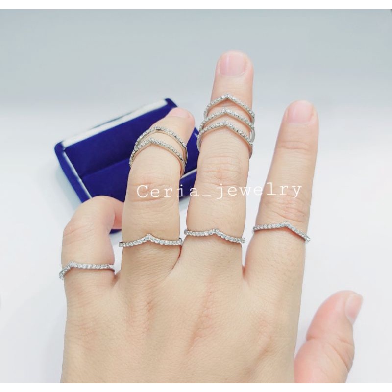 Cincin Perak Asli Silver Silver 925 Lapis Emas Putih Model Aurel - Perhiasan Perak Wanita