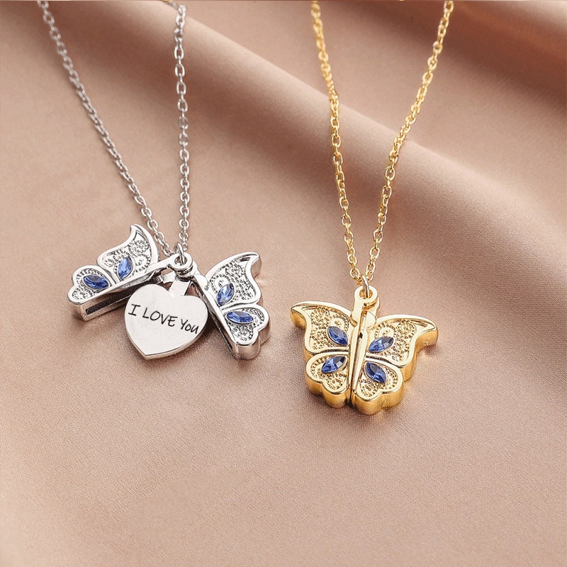 Kalung Liontin Butterfly I Love You Lapis Emas 18K Untuk Wanita