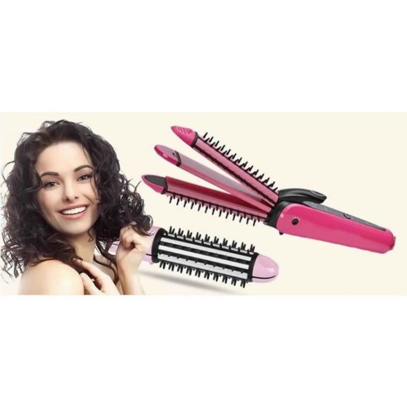 Catok Rambut 3 in 1 Staight Curly Taco Lurus Gelombang dan Keriting Catokan Rambut NHC 8890 Dengan Sisir