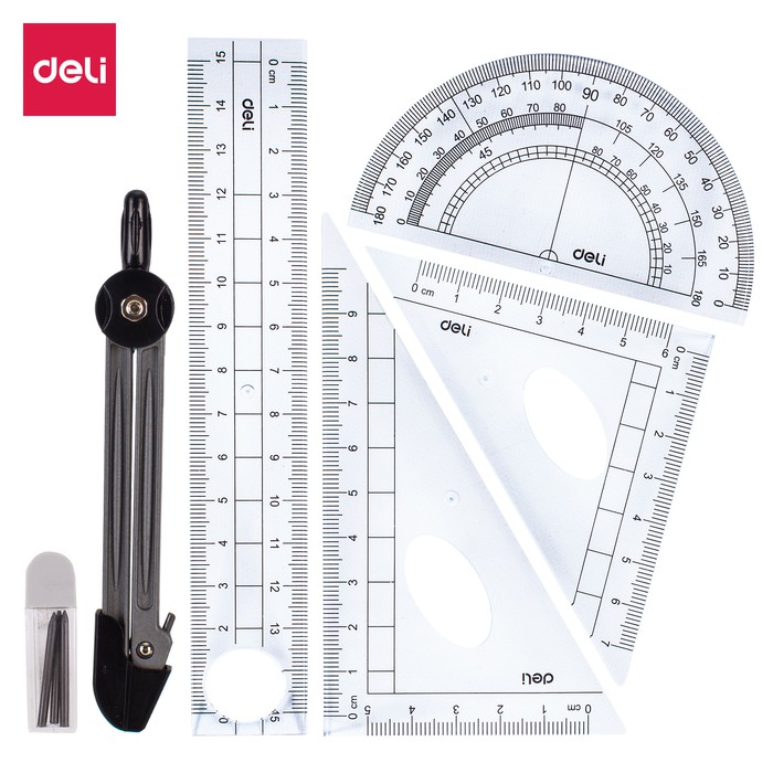 

Murah Deli E9609 Jangka-Drafting set 6pcs Ruler Set Squares 15cm Elegan