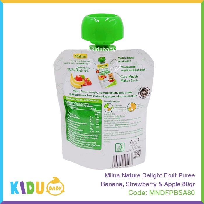 Milna Nature Delight Fruit Puree 80gr Makanan Cemilan si Kecil Kidu Baby