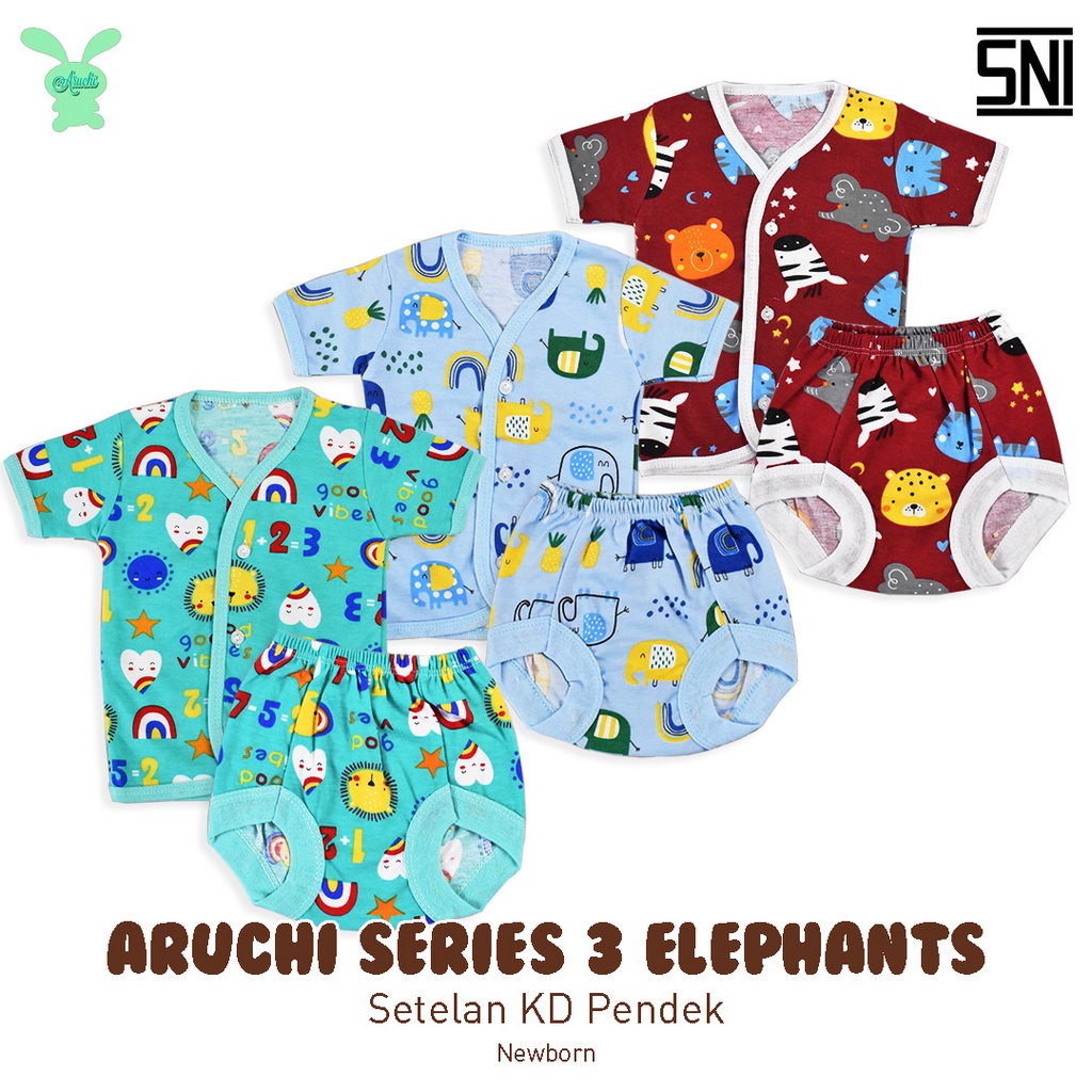 Aruchi Baby Setelan Tangan Pendek NB - L Isi 3 pcs / Stelan Pendek ARUCHI KCG DPN & KCG PUNDAK