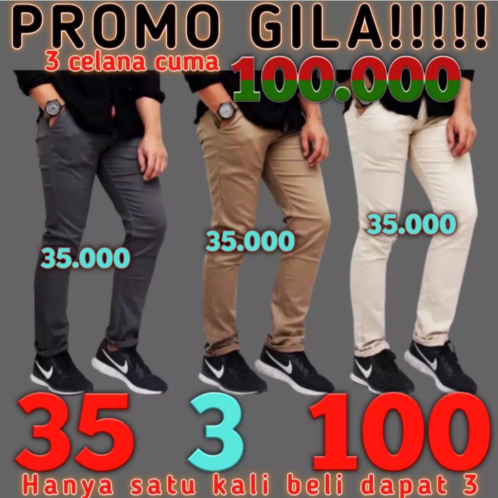 PROMO !!! 1 PAKET ISI 3 PIS / CELANA CHINO PANJANG / CELANA PANJANG PRIA / CHINOS PANJANG PRIA / CINOS PANJANG / CELANA PANJANG PRIA / CELANA JEANS PRIA / CELANA PANJANG PRIA TERARU