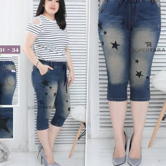 gk Celana Jeans Pendek Wanita 7/8 Jumbo (31-34) Super Tara  Kualitas Premium Terkini.