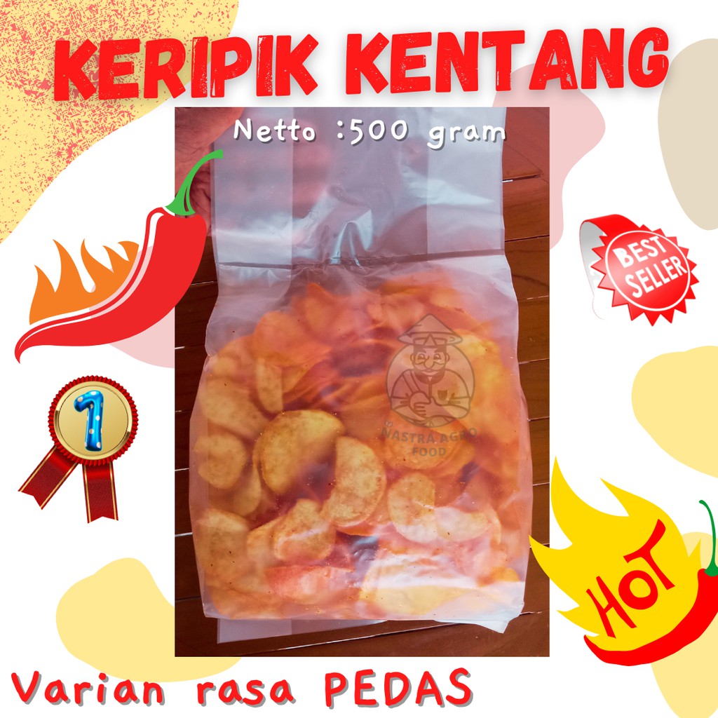 

Keripik Kentang ½ kg Pedas / termurah / Pedas /Balado/ Garut / Enak / Cemilan /curah / 500 GRAM