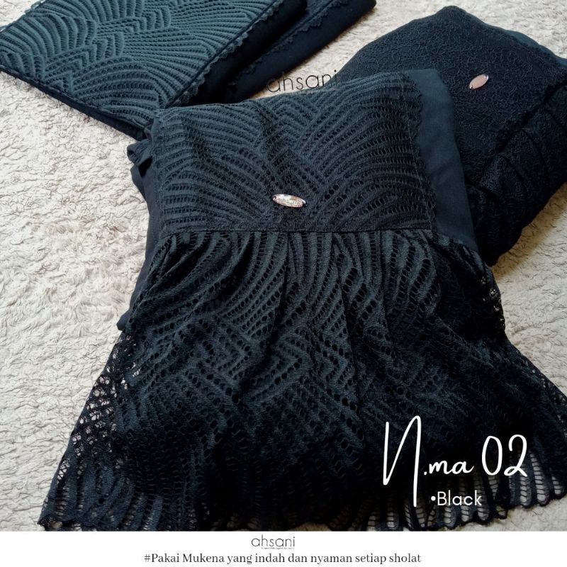 AHSANI N.ma02 Mukena Dewasa Mukena Premium Jumbo Hitam Bertangan Polos Bahan Rayon twill Premium Den