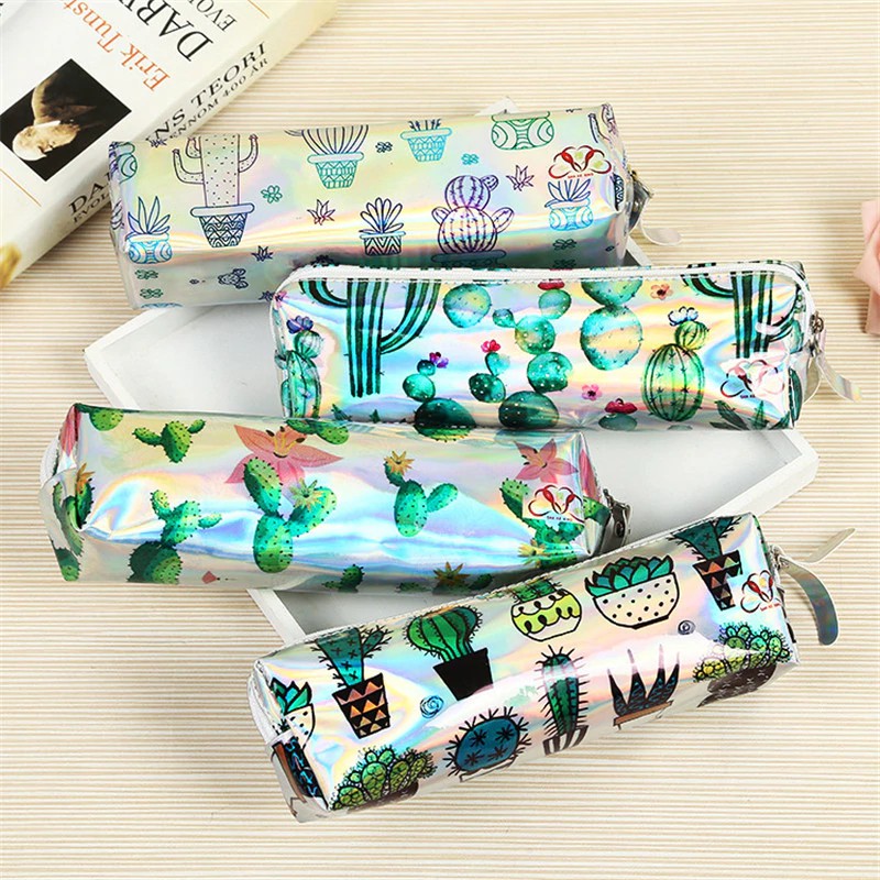 

2018 Hot Sale Cute Cartoon Laser Pencil Case Bag Novelty Cactus Potted Plant School Supplies