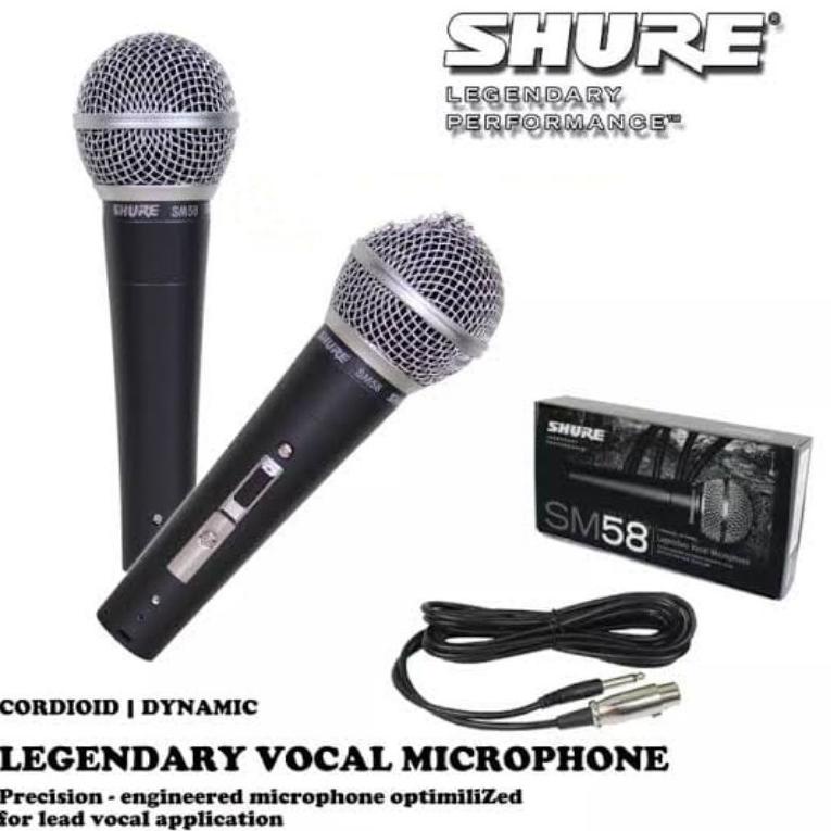 ♣ MICROPHONE SHURE SM 58 MIKROFON SHURE SM-58 MIC KABEL SM58 VOCAL DYNAMIC MIK MICROPHONE SUDAH TERM